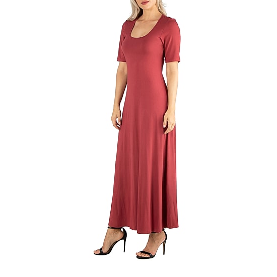 24/7 Comfort Apparel Casual Maxi Dress With Short Sleeves