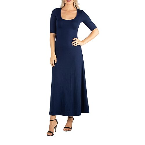 24/7 Comfort Apparel Casual Maxi Dress With Short Sleeves, Medium, Blue