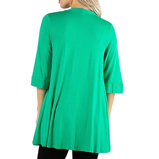 24/7 Comfort Apparel Open Front 3/4 Length Sleeve Cardigan