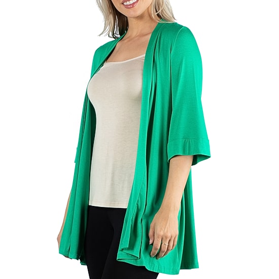 24/7 Comfort Apparel Open Front 3/4 Length Sleeve Cardigan