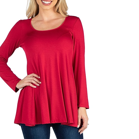 24/7 Comfort Apparel Long Sleeve Solid Flared Tunic Top