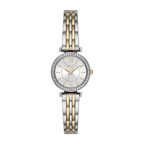Relic By Fossil Kimberly Womens Crystal Accent Two Tone Bracelet Watch Zr34593