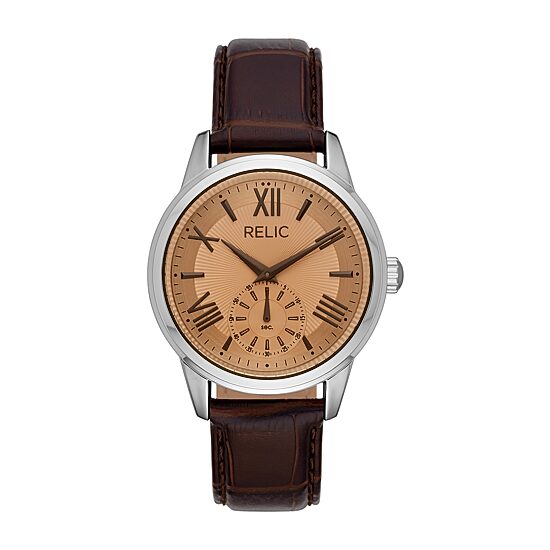 Relic By Fossil Myles Mens Brown Leather Strap Watch Zr77325