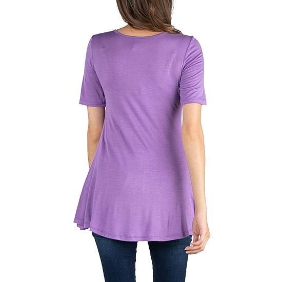 24/7 Comfort Apparel Short Sleeve Tunic Top with Buttons