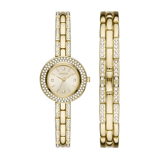 Geneva Womens Crystal Accent Gold Tone 2-pc. Watch Boxed Set Fmdjset062