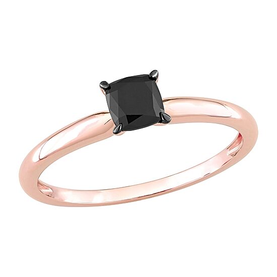 Midnight Black Womens 1/2 CT. Natural Black Diamond 14K Gold Cushion Solitaire Engagement Ring