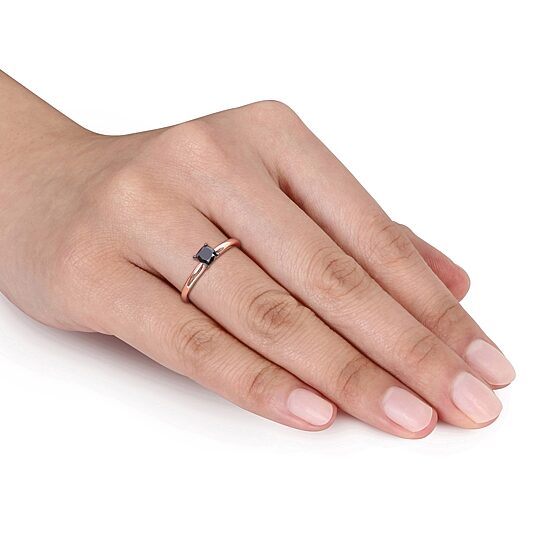 Midnight Black Womens 1/2 CT. Natural Black Diamond 14K Gold Cushion Solitaire Engagement Ring