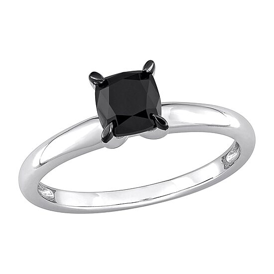 Midnight Black Womens 1 CT. Natural Black Diamond 14K Gold Cushion Solitaire Engagement Ring