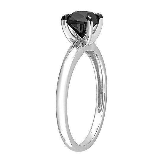 Midnight Black Womens 1 CT. Natural Black Diamond 14K Gold Cushion Solitaire Engagement Ring
