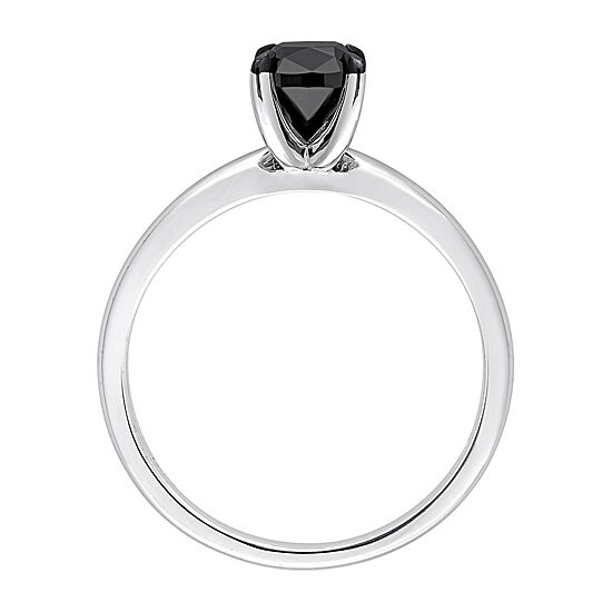 Midnight Black Womens 1 CT. Natural Black Diamond 14K Gold Cushion Solitaire Engagement Ring