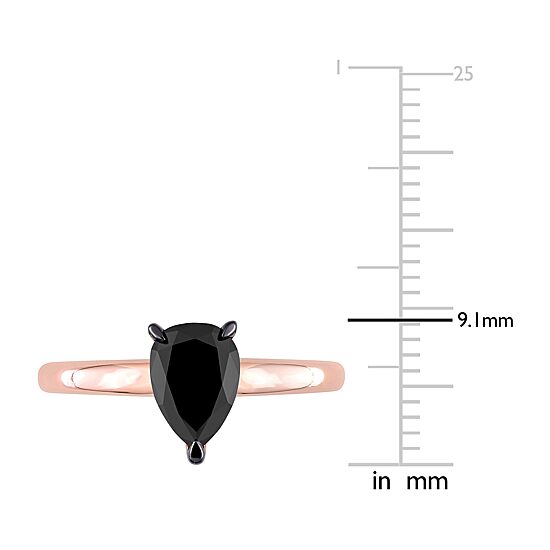 Midnight Black Womens 1 CT. Natural Black Diamond 14K Gold Pear Solitaire Engagement Ring