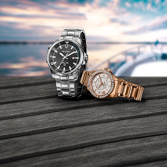 Bulova Marine Star Womens Diamond Accent Rose Goldtone Stainless Steel Bracelet Watch 98r295