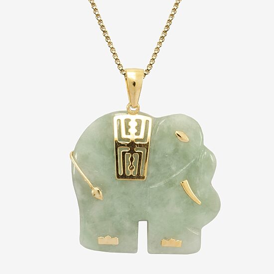 Genuine Jade Elephant Pendant Necklace 14K/Sterling Silver