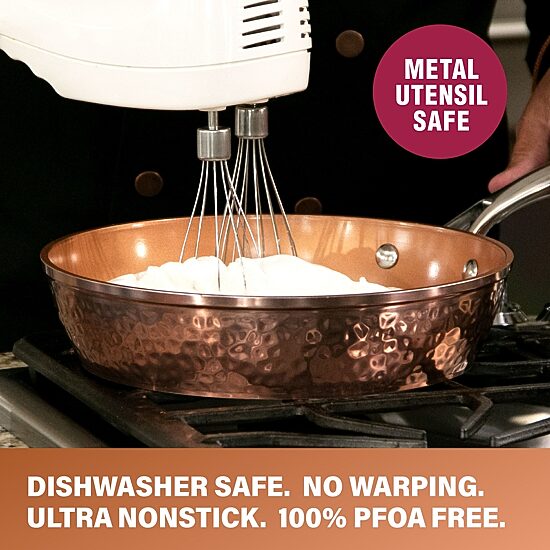 Gotham Steel Hammered Copper 12” Nonstick Fry Pan with Lid