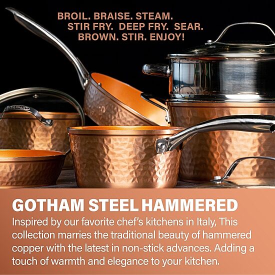 Gotham Steel Hammered Copper 12” Nonstick Fry Pan with Lid