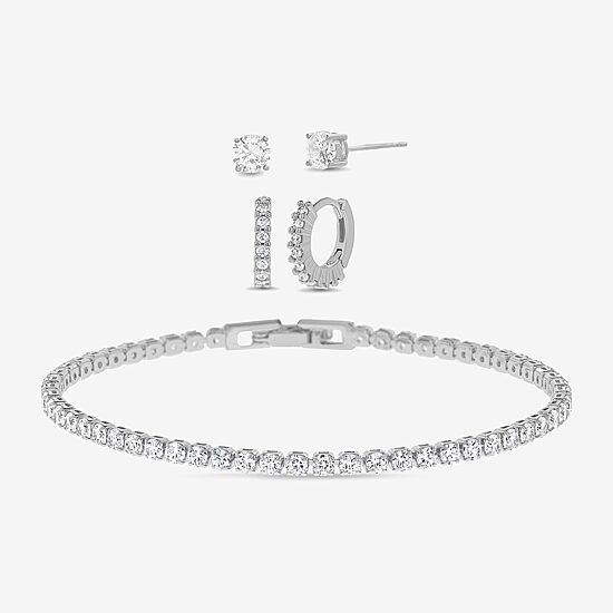 olivia and jackson Womens Cubic Zirconia Pure Silver Over Brass 4-pc. Jewelry Set