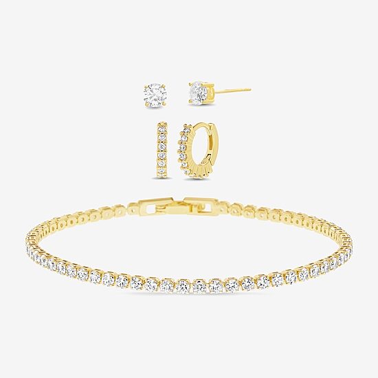 olivia and jackson Womens Cubic Zirconia 14K Gold Over Brass 4-pc. Jewelry Set