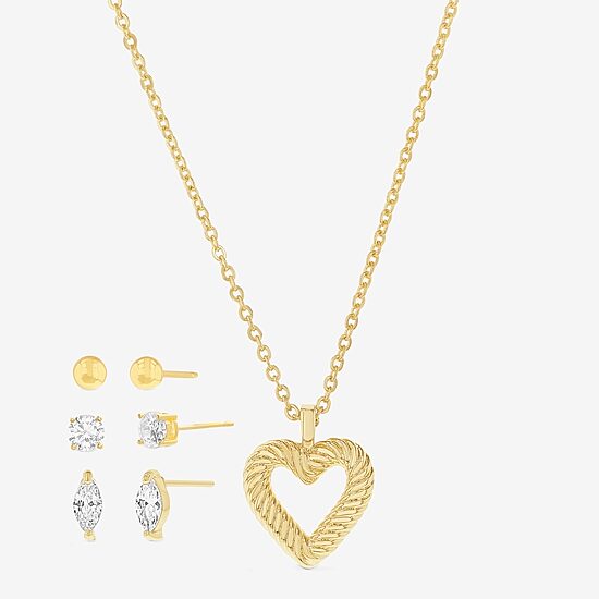 olivia and jackson Womens Cubic Zirconia 14K Gold Over Brass Heart 5-pc. Jewelry Set