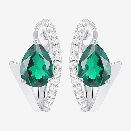 Womens Lab Created Gemstone Sterling Silver 14mm Pear Hoop Earrings