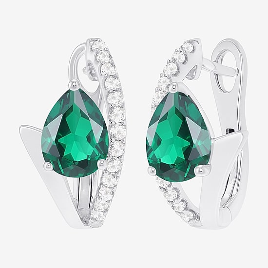 Womens Lab Created Gemstone Sterling Silver 14mm Pear Hoop Earrings