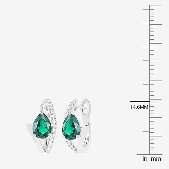 Womens Lab Created Gemstone Sterling Silver 14mm Pear Hoop Earrings