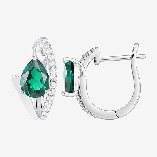 Womens Lab Created Gemstone Sterling Silver 14mm Pear Hoop Earrings