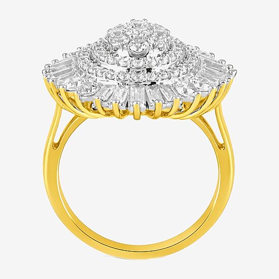 Womens 2 CT. T.W. Lab Grown White Diamond 10K Gold Cluster Cocktail Ring