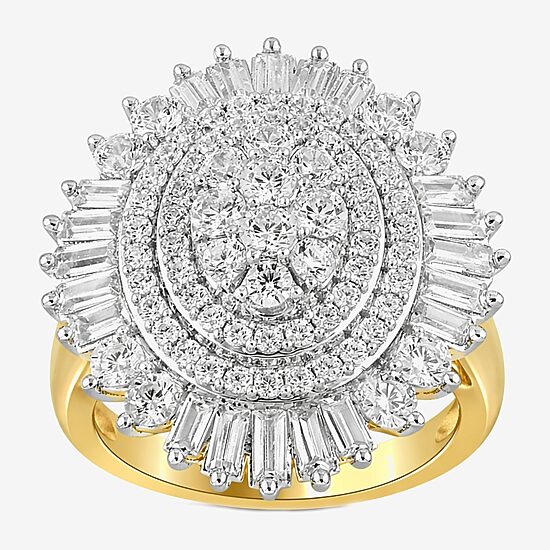 Womens 2 CT. T.W. Lab Grown White Diamond 10K Gold Cluster Cocktail Ring