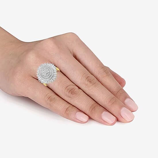 Womens 2 CT. T.W. Lab Grown White Diamond 10K Gold Cluster Cocktail Ring
