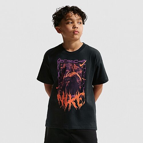 Nike Big Kid Unisex Crew Neck Short Sleeve Regular Fit Graphic T-Shirt, Medium, Black