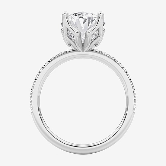 Grown Gorgeous (F / Vs2) Womens 4 CT. T.W. Lab Grown White Diamond 14K Gold Oval Side Stone Engagement Ring