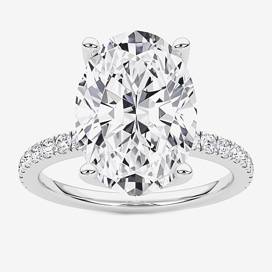 Grown Gorgeous (F / Vs2) Womens 4 CT. T.W. Lab Grown White Diamond 14K Gold Oval Side Stone Engagement Ring