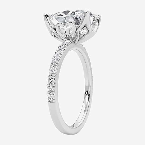 Grown Gorgeous (F / Vs2) Womens 4 CT. T.W. Lab Grown White Diamond 14K Gold Oval Side Stone Engagement Ring