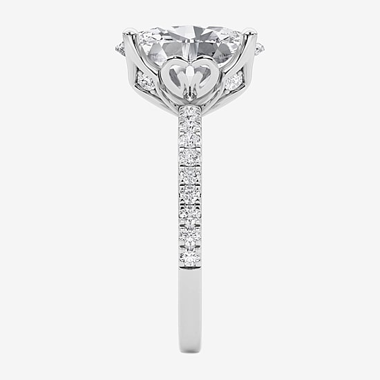 Grown Gorgeous (F / Vs2) Womens 4 CT. T.W. Lab Grown White Diamond 14K Gold Oval Side Stone Engagement Ring