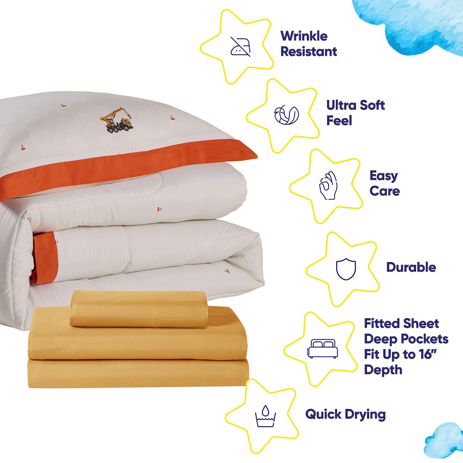 Sweet Home Collection Construction Cozy Kids Bedding Set Down Alternative Comforter Set