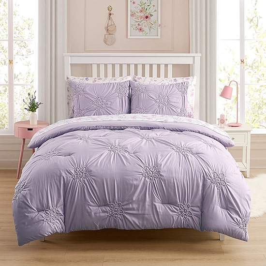 Sweet Home Collection Pintuck Floral Kids Bedding Set Down Alternative Comforter Set