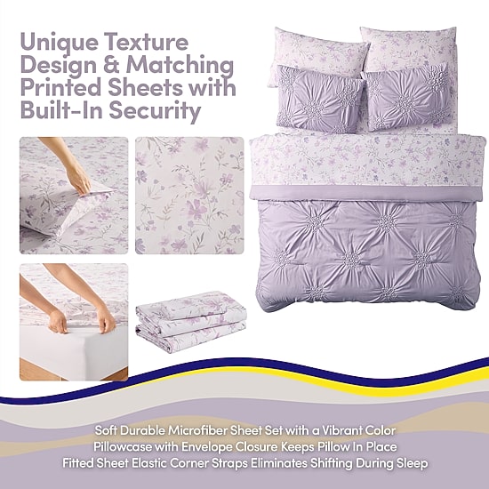 Sweet Home Collection Pintuck Floral Kids Bedding Set Down Alternative Comforter Set