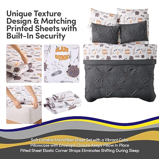 Sweet Home Collection Pintuck Basketball Kids Bedding Set Down Alternative Comforter Set