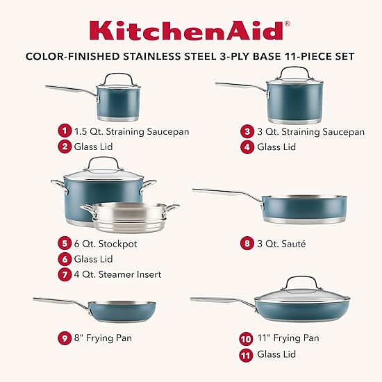KitchenAid Stainless Steel 3-Ply 11-pc. Cookware Set