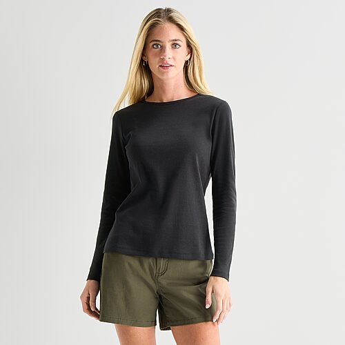 St. John's Bay Womens Tall Crew Neck Long Sleeve T-shirt In Black
