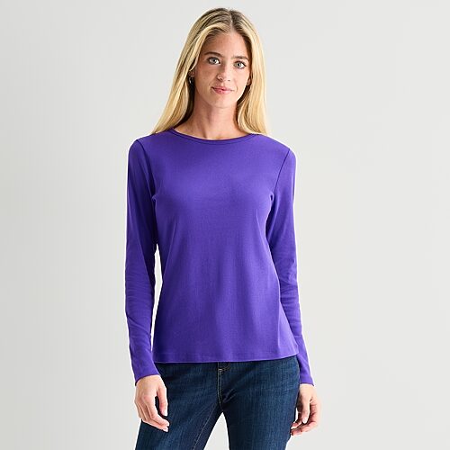St. John's Bay Womens Tall Crew Neck Long Sleeve T-shirt In Purple