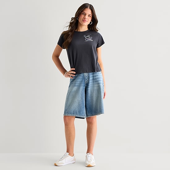 Arizona Curvy Womens 12" Mid Rise Juniors Denim Short