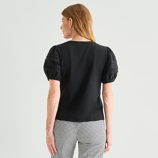 Liz Claiborne Womens Round Neck Short Sleeve Blouse