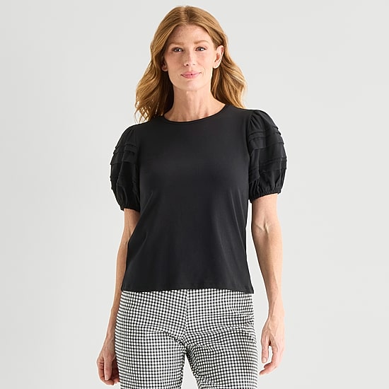 Liz Claiborne Womens Round Neck Short Sleeve Blouse