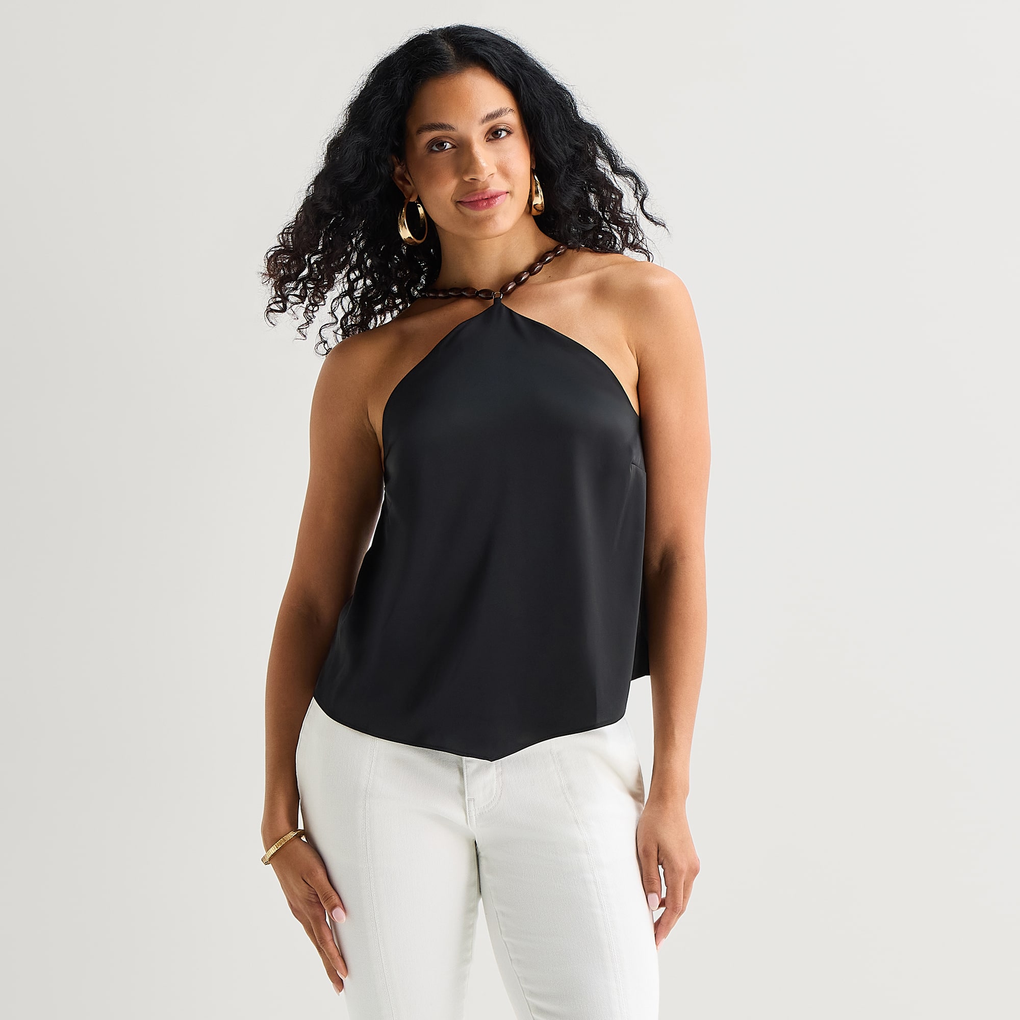 Bold Elements Womens Halter Neck Sleeveless Satin Blouse