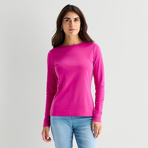 St. John's Bay Womens Crew Neck Long Sleeve T-Shirt, X-small, Pink