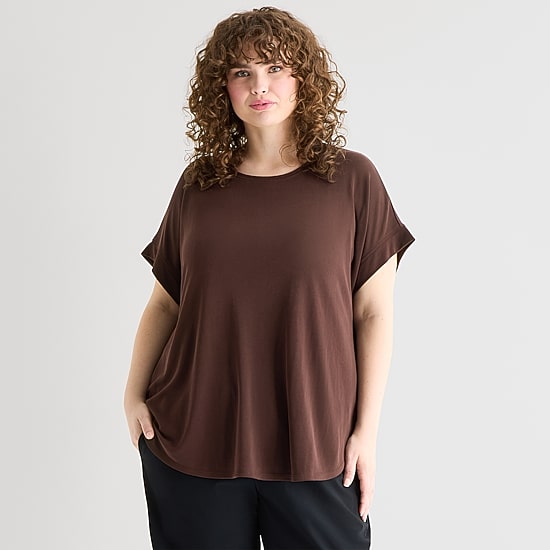 Stylus Womens Plus Crew Neck Short Sleeve T-Shirt