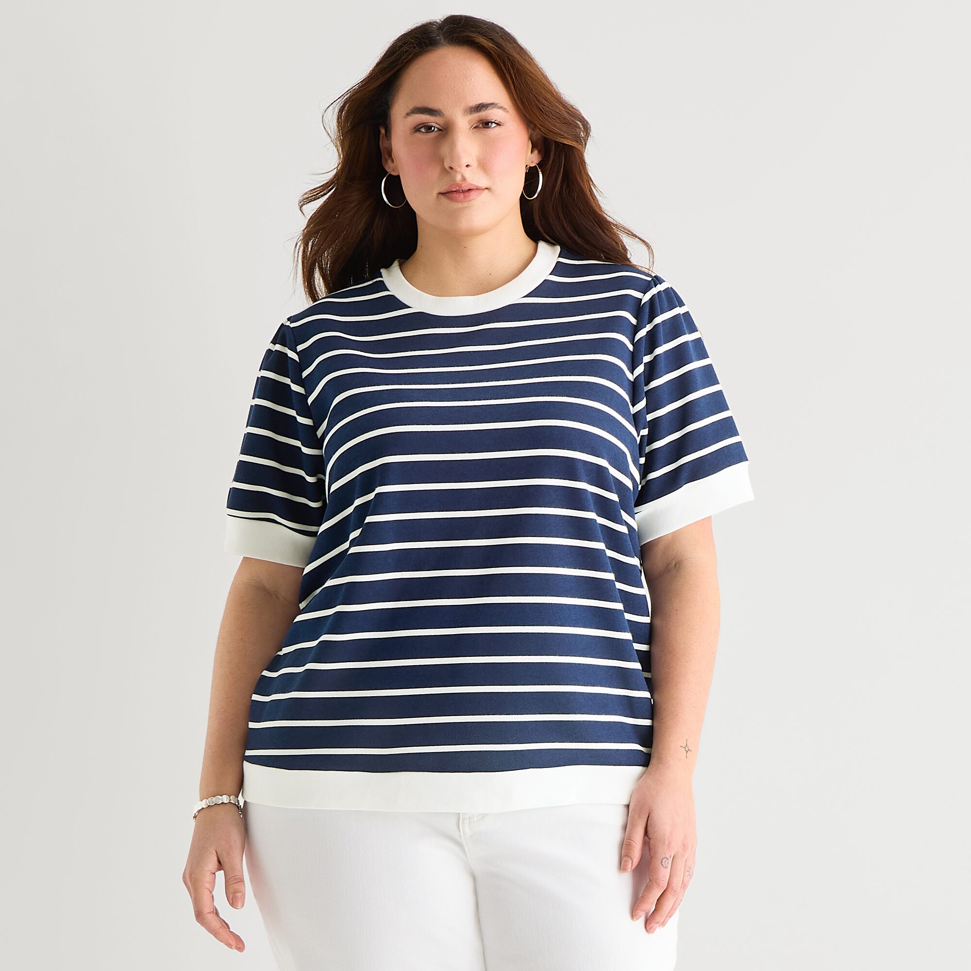 St. John's Bay Womens Plus Crew Neck Short Sleeve Blouse