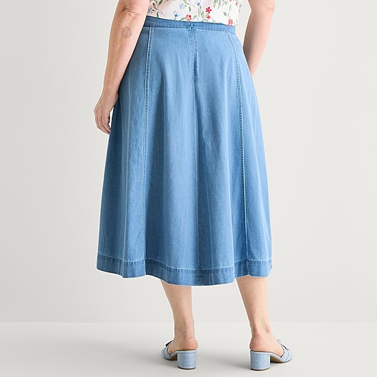 Liz Claiborne Womens Plus Mid Rise Midi Full Skirt