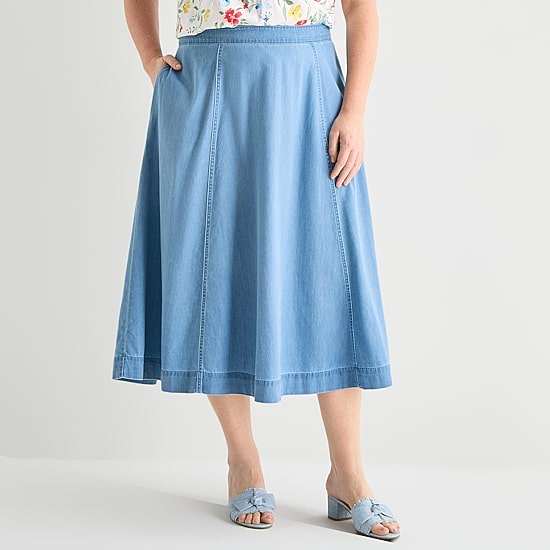 Liz Claiborne Womens Plus Mid Rise Midi Full Skirt